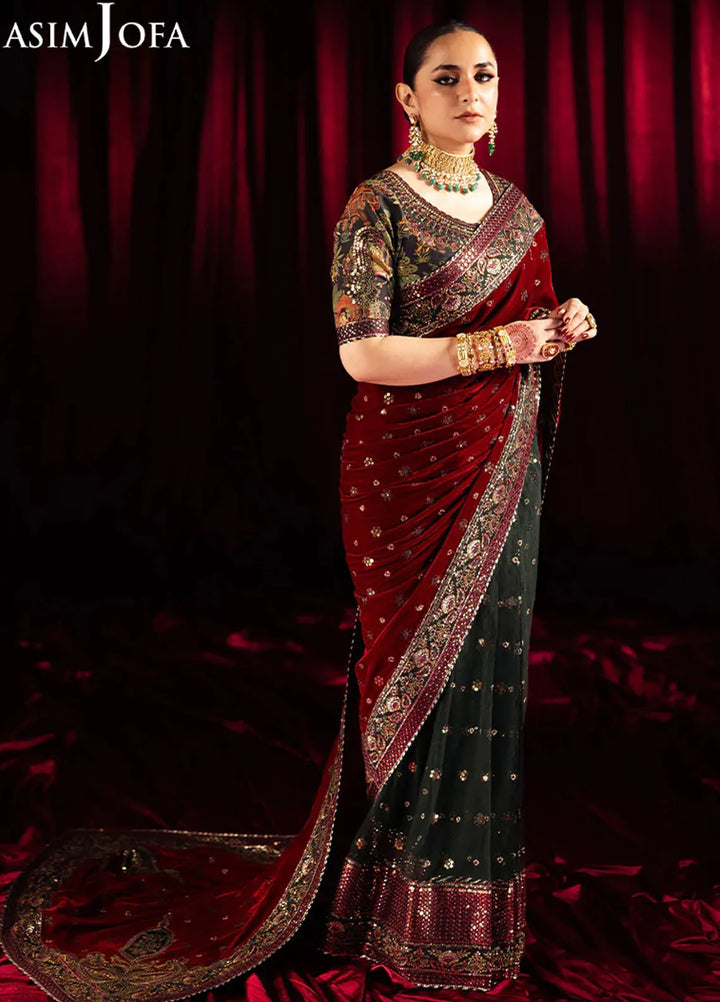 Asim Jofa Embroidered Raw Silk Unstitched Saree AJ24M AJMV-08 - Luxury Collection