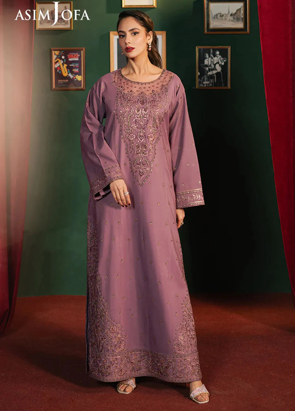 Asim Jofa Embroidered Silk Suits Unstitched 2 Piece AJ25PF AJPF-09 - Festive Collection