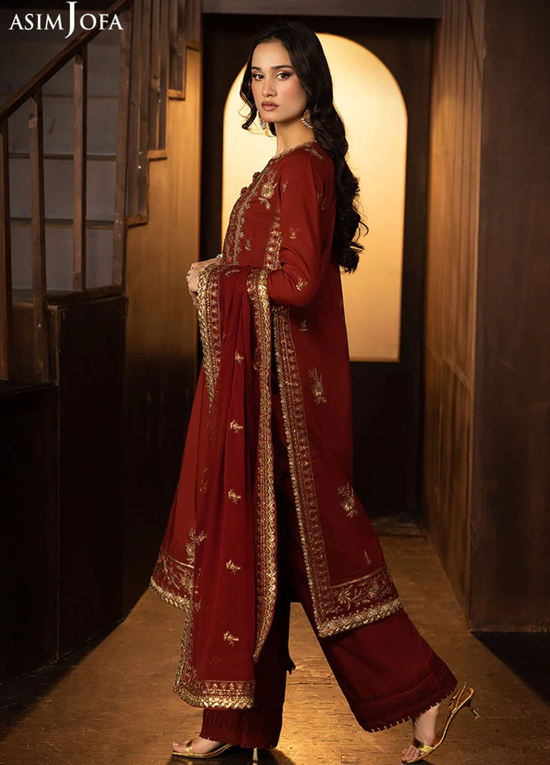 Asim Jofa Embroidered Silk Suits Unstitched 3 Piece AJ25LD AJLLF-18 - Festive Collection