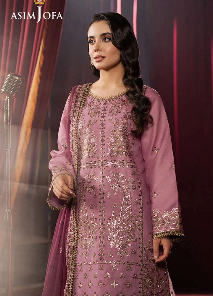 Asim Jofa Embroidered Silk Suits Unstitched 3 Piece AJ25PF AJPF-14 - Festive Collection
