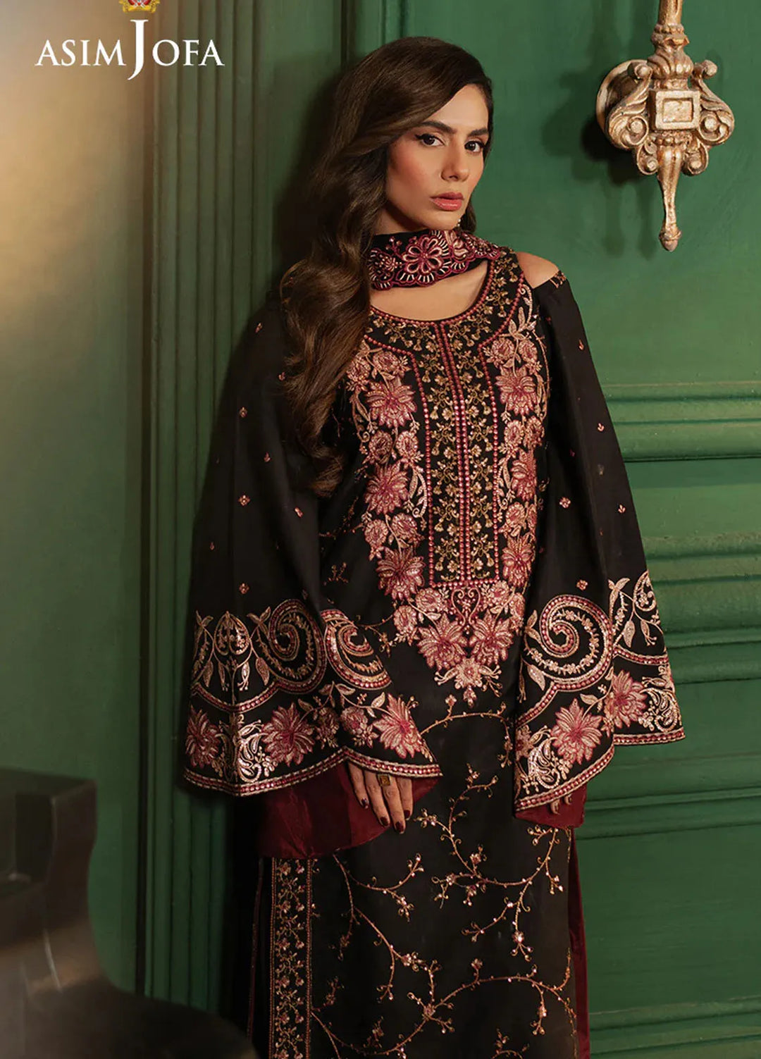 Asim Jofa Embroidered Silk Suits Unstitched 3 Piece AJ25PF AJPF-19 - Festive Collection