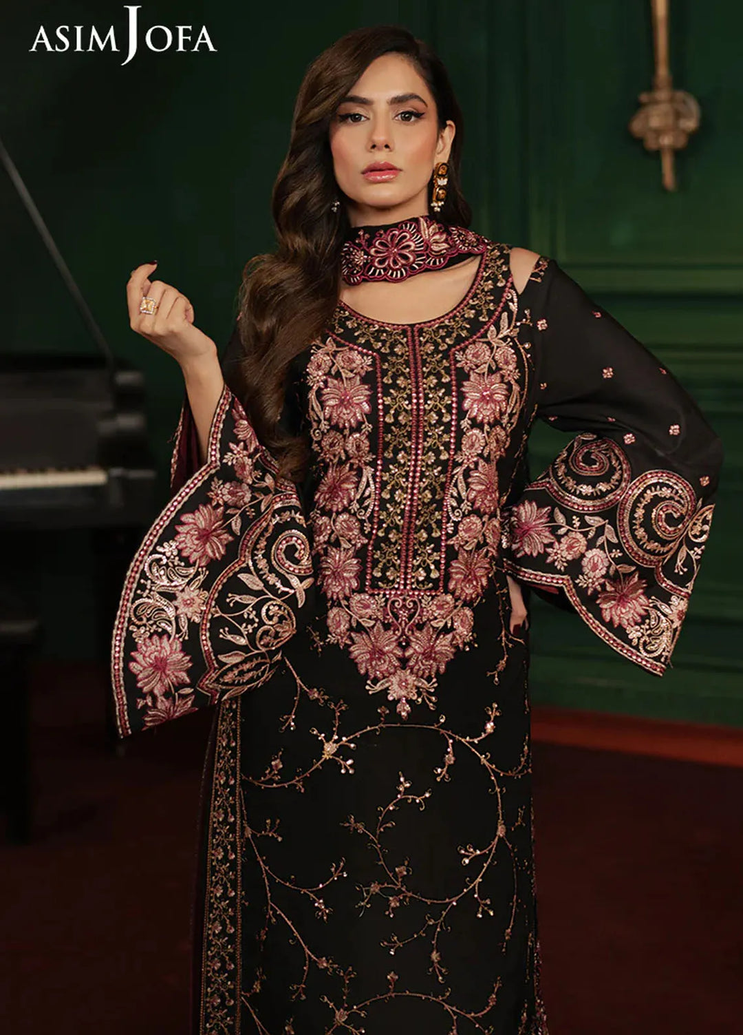 Asim Jofa Embroidered Silk Suits Unstitched 3 Piece AJ25PF AJPF-19 - Festive Collection