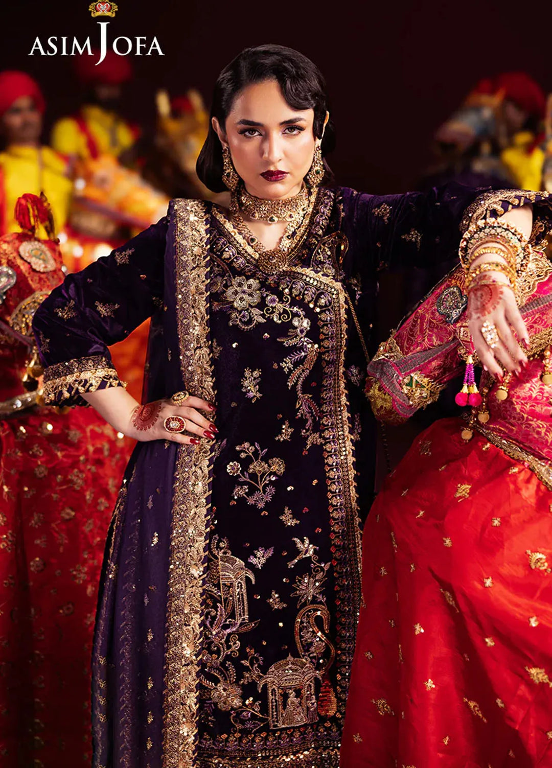 Asim Jofa Embroidered Velvet Suits Unstitched 3 Piece AJ24M AJMV-10 - Luxury Collection