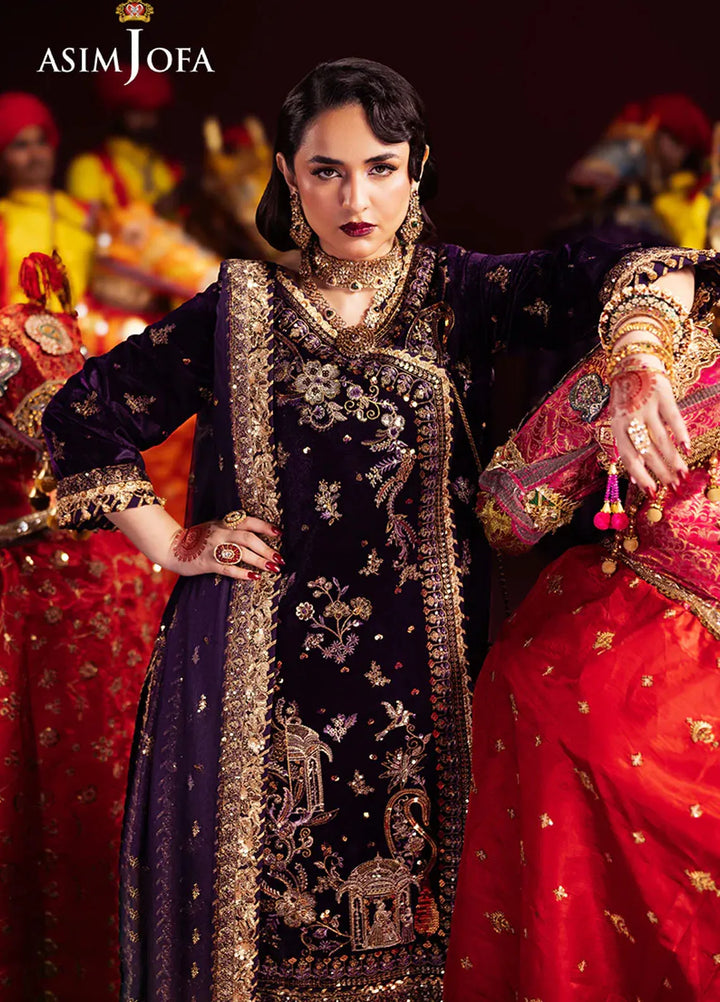 Asim Jofa Embroidered Velvet Suits Unstitched 3 Piece AJ24M AJMV-10 - Luxury Collection