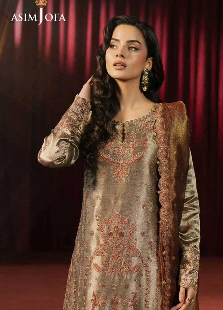 Asim Jofa Embroidered Zari Tissue Suits Unstitched 3 Piece AJ25PF AJPF-16 - Festive Collection