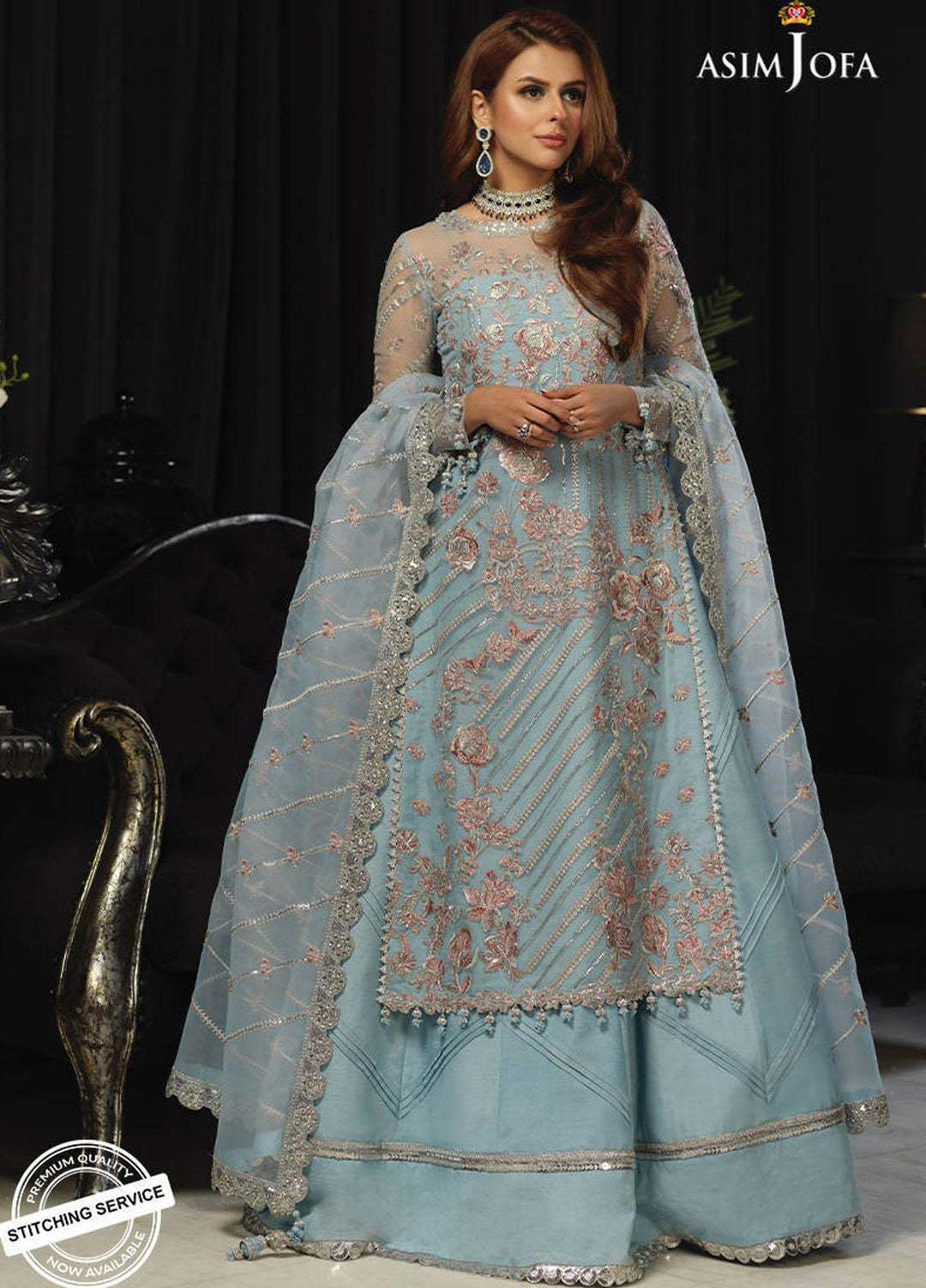 Asim Jofa Embroidered Organza Suits Unstitched 3 Piece AJ21IN AJN-15 - Luxury Formals Collection