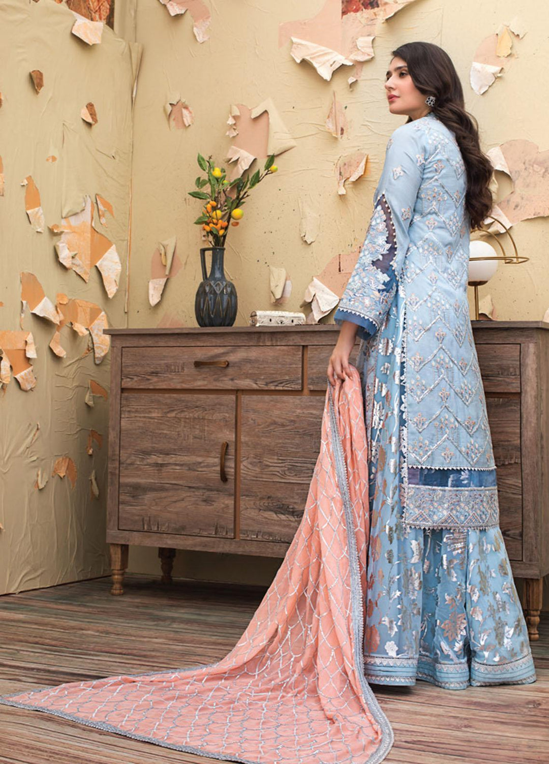 Asim Jofa Embroidered Raw Silk Suits Unstitched 3 Piece AJ21LE 02 - Luxury Collection