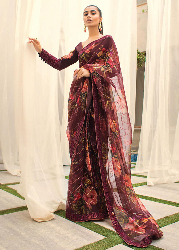 Asim Jofa Embroidered Organza  Unstitched Saree AJ21LE 07 - Luxury Collection