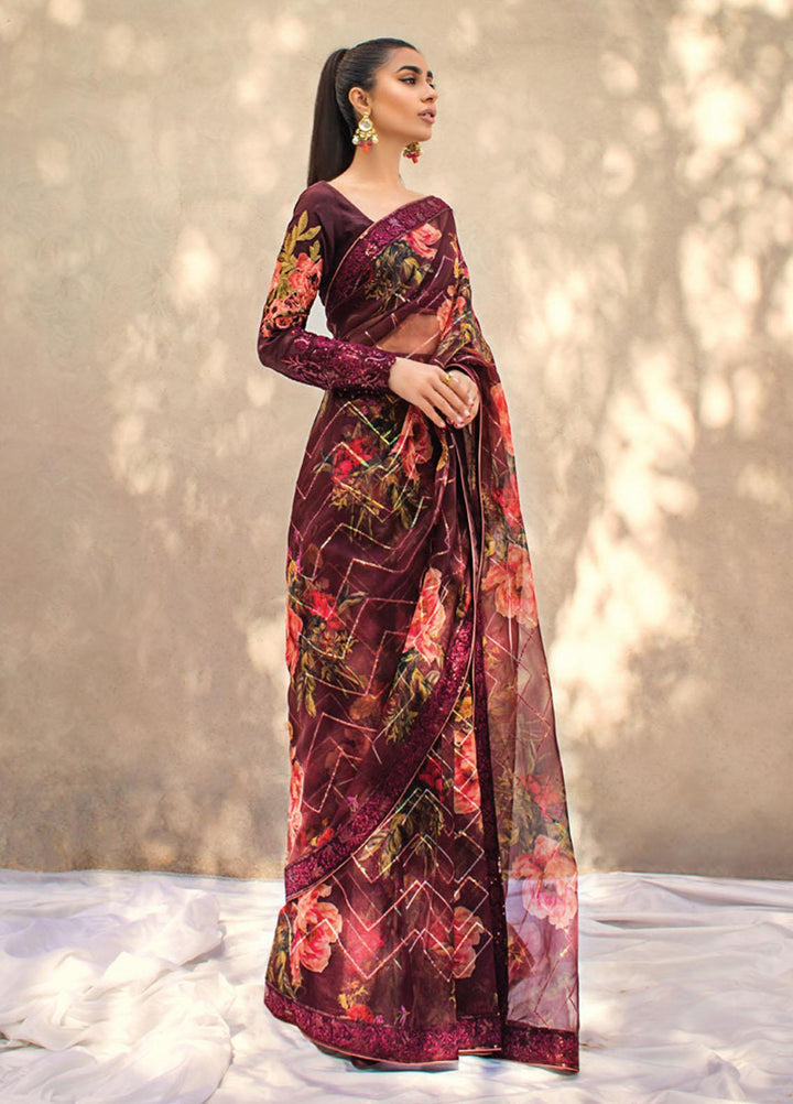Asim Jofa Embroidered Organza  Unstitched Saree AJ21LE 07 - Luxury Collection