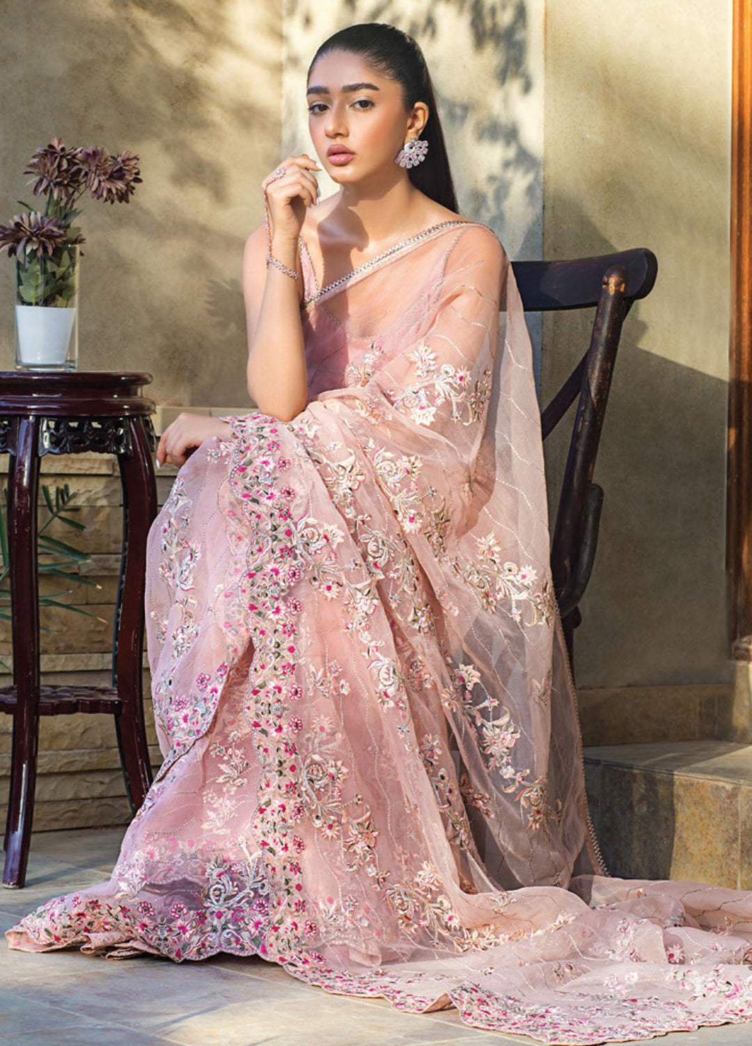 Asim Jofa Embroidered Organza  Unstitched Saree AJ21LE 13 - Luxury Collection