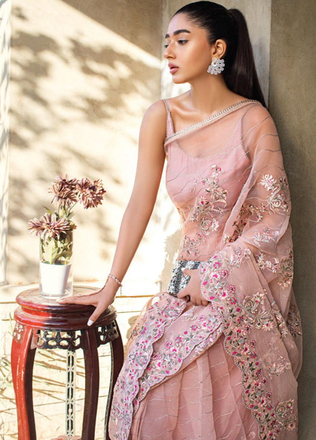 Asim Jofa Embroidered Organza  Unstitched Saree AJ21LE 13 - Luxury Collection