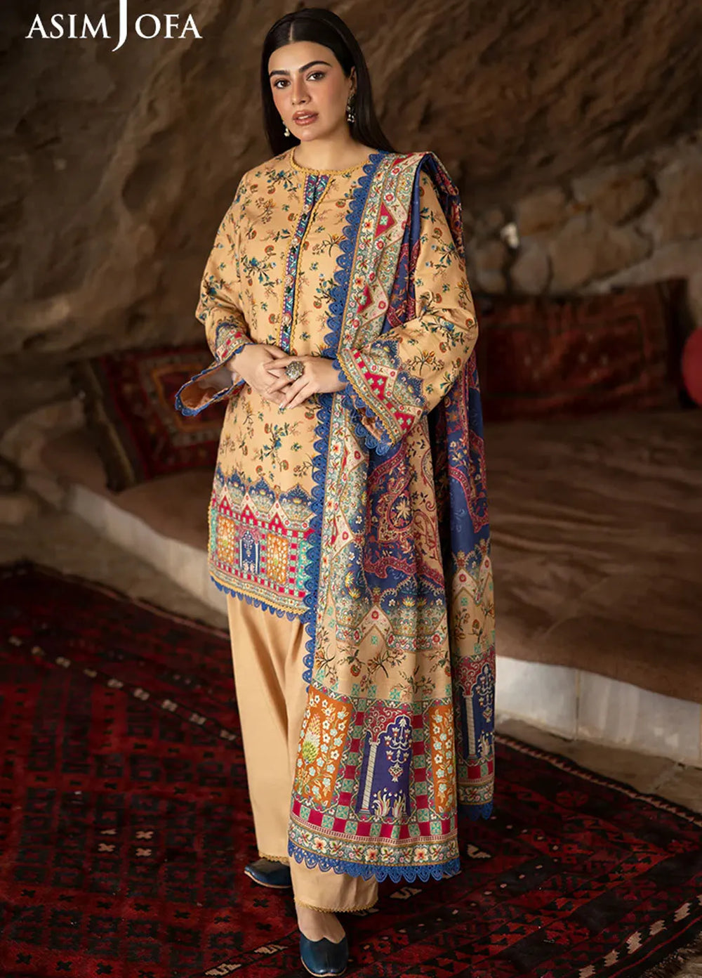Asim Jofa Printed Khaddar Suits Unstitched 3 Piece AJ24UW AJUW-48 - Winter Collection
