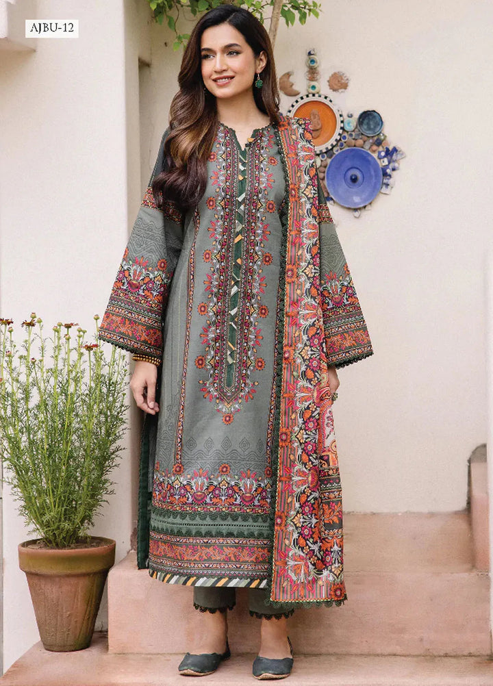 Asim Jofa Printed Lawn Suit Unstitched 3 Piece AJ24P2 AJBU-12 - Summer Collection