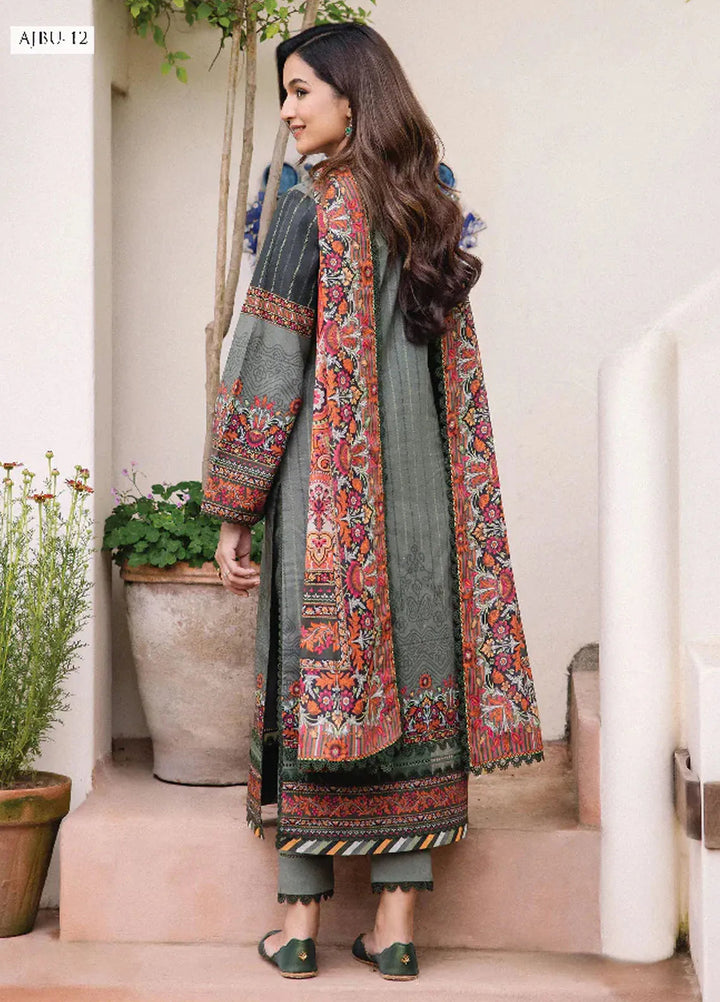 Asim Jofa Printed Lawn Suit Unstitched 3 Piece AJ24P2 AJBU-12 - Summer Collection