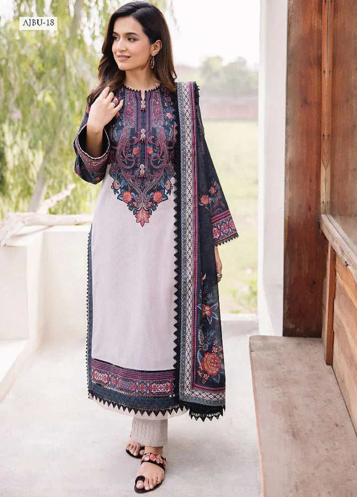 Asim Jofa Printed Lawn Suit Unstitched 3 Piece AJ24P2 AJBU-18 - Summer Collection