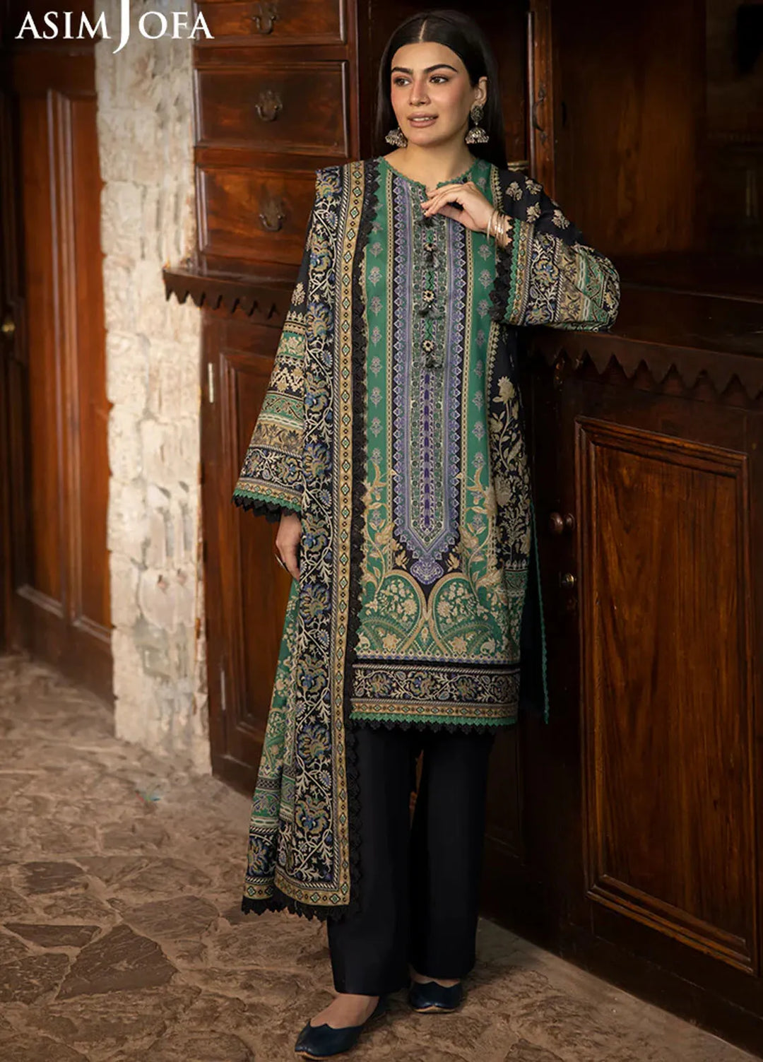 Asim Jofa Printed Viscose Suits Unstitched 3 Piece AJ24UW AJUW-62 - Winter Collection