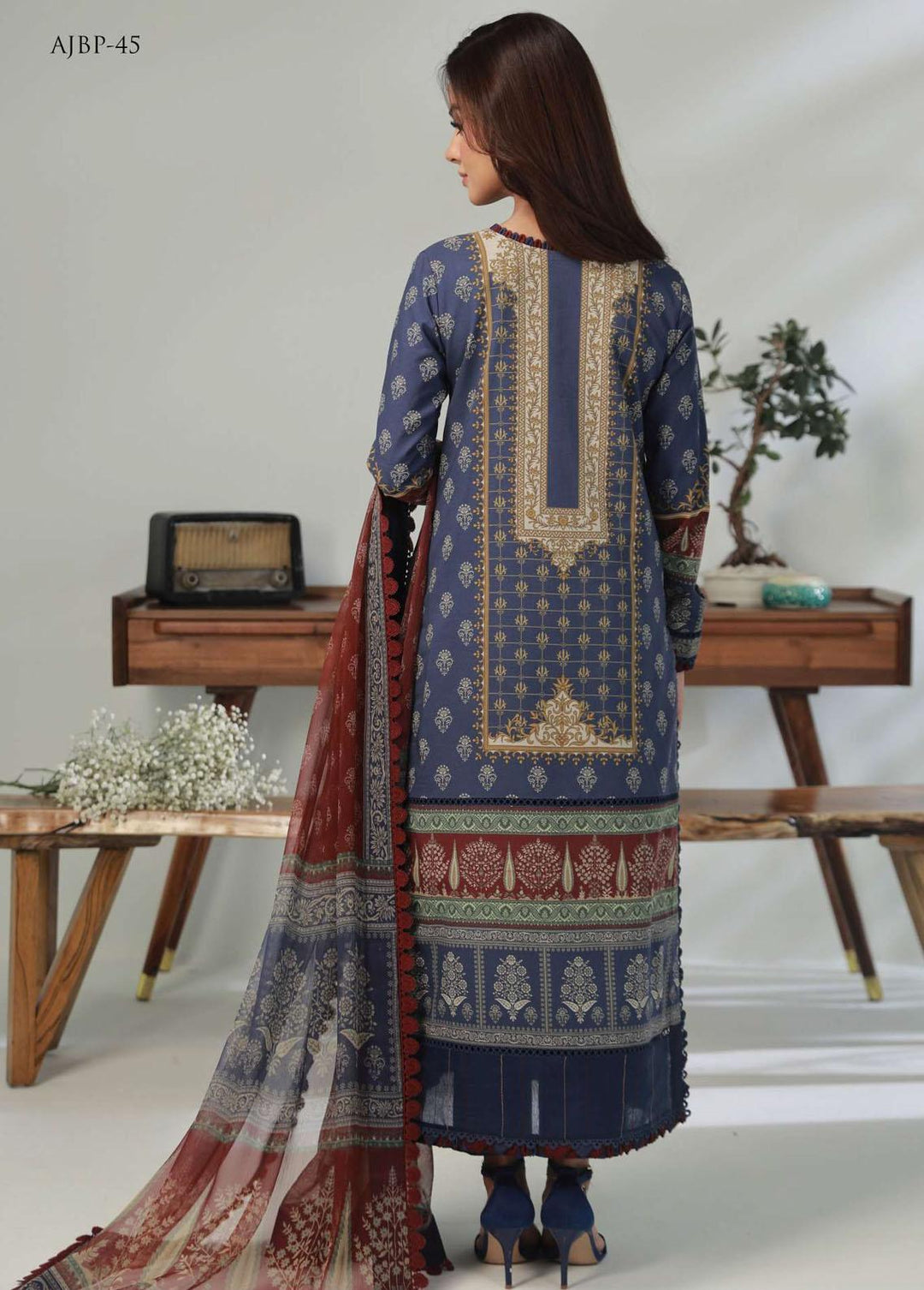 Asim Jofa Embroidered Lawn Suits Unstitched 3 Piece AJ23-P2 AJBP-45 - Summer Collection