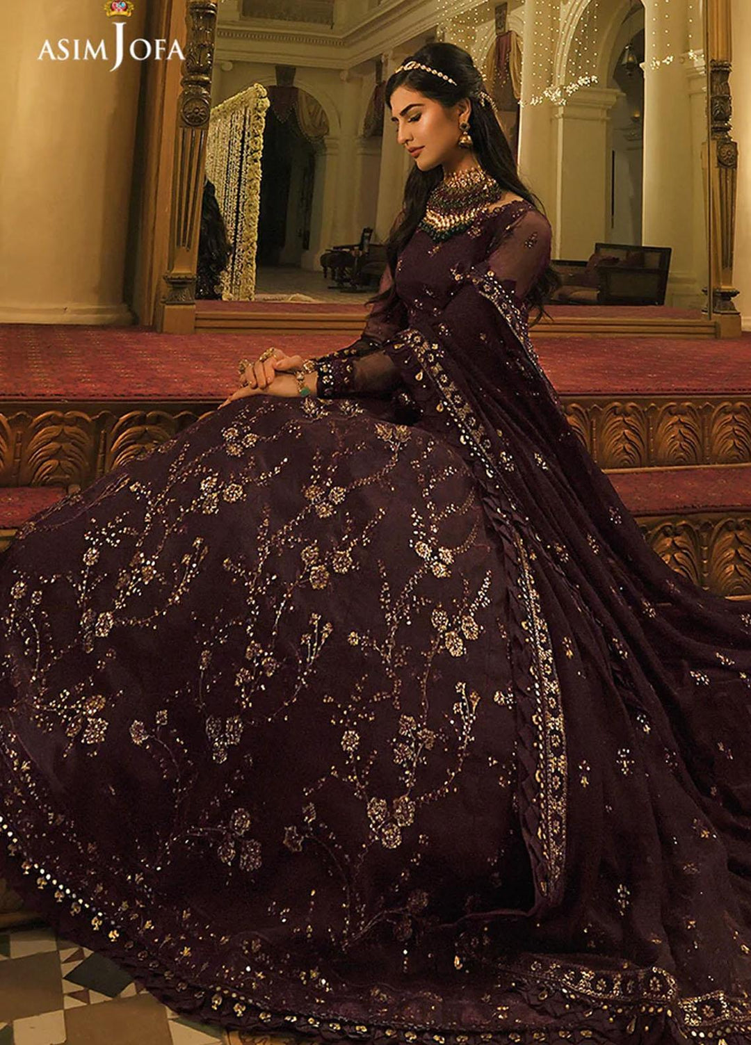Sadqay Tumharay By Asim Jofa Embroidered Chiffon Suits Unstitched 3 Piece AJ22ST AJST-05 - Eid Collection