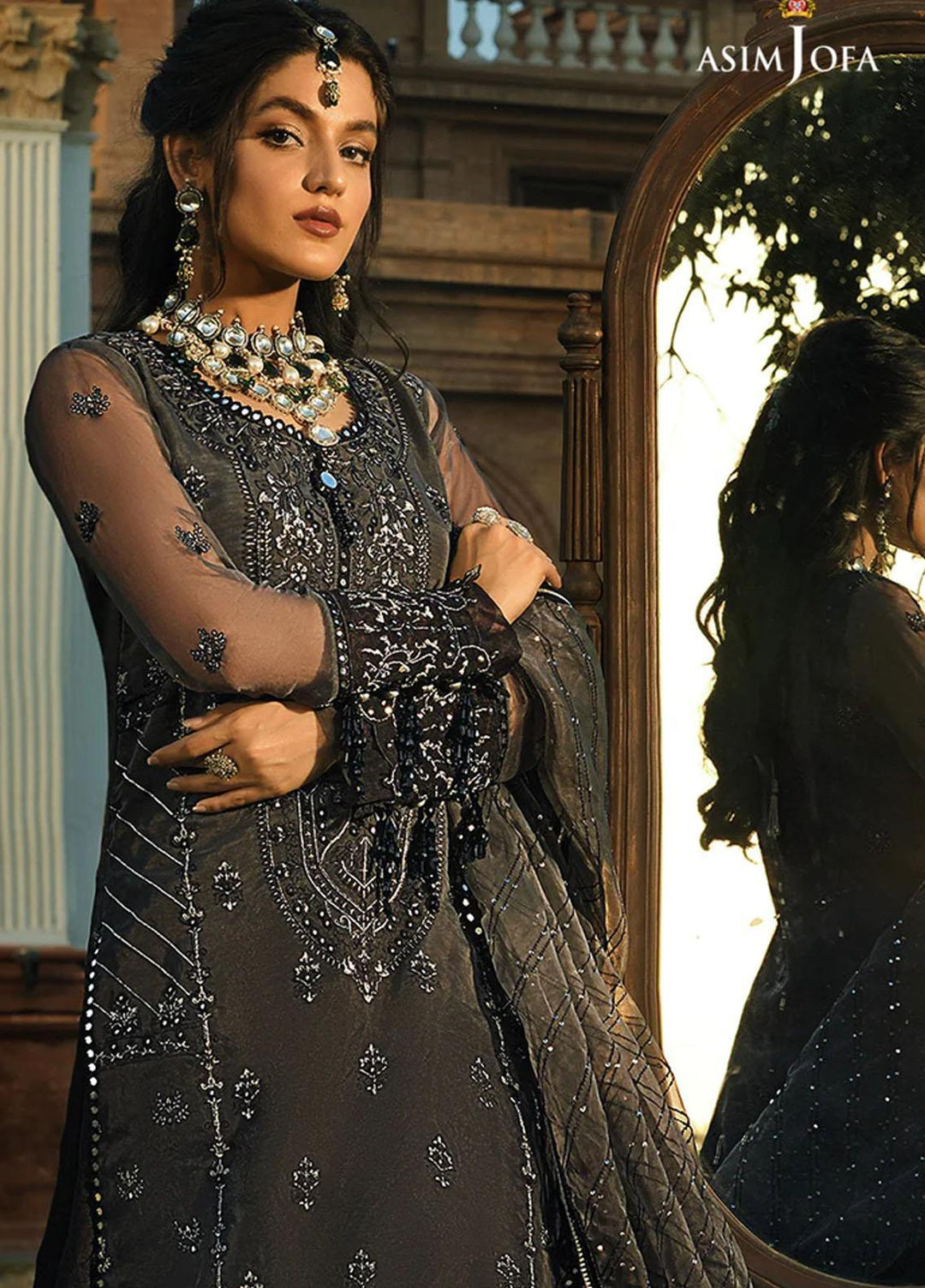 Sadqay Tumharay By Asim Jofa Embroidered Organza Suits Unstitched 3 Piece AJ22ST AJST-14 - Eid Collection