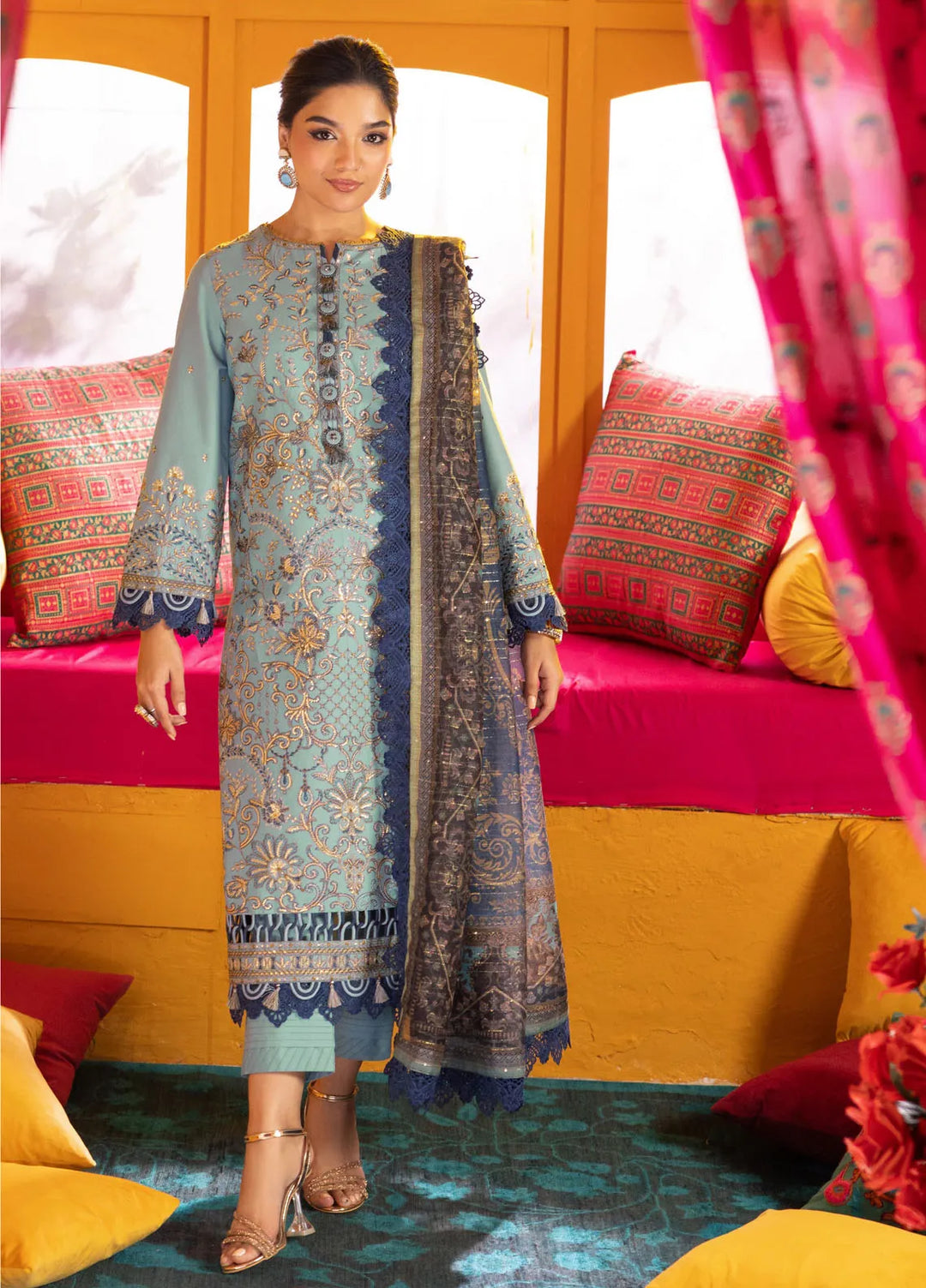 Asra By Asim Jofa Embroidered Lawn Unstitched Suit 3 Piece AJ24AE AJRA-12 - Festive Collection
