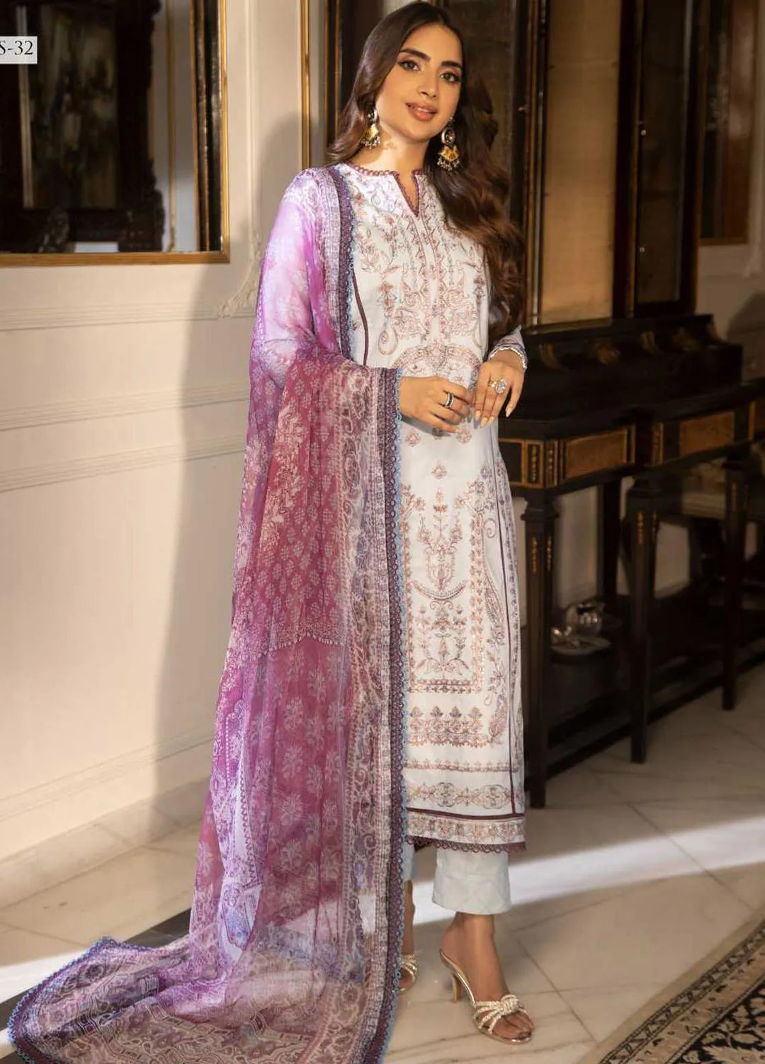 Asra Intermix By Asim Jofa Embroidered Cambric Unstitched Suit 3 Piece AJ23AI AJAS-32 - Formal Collection
