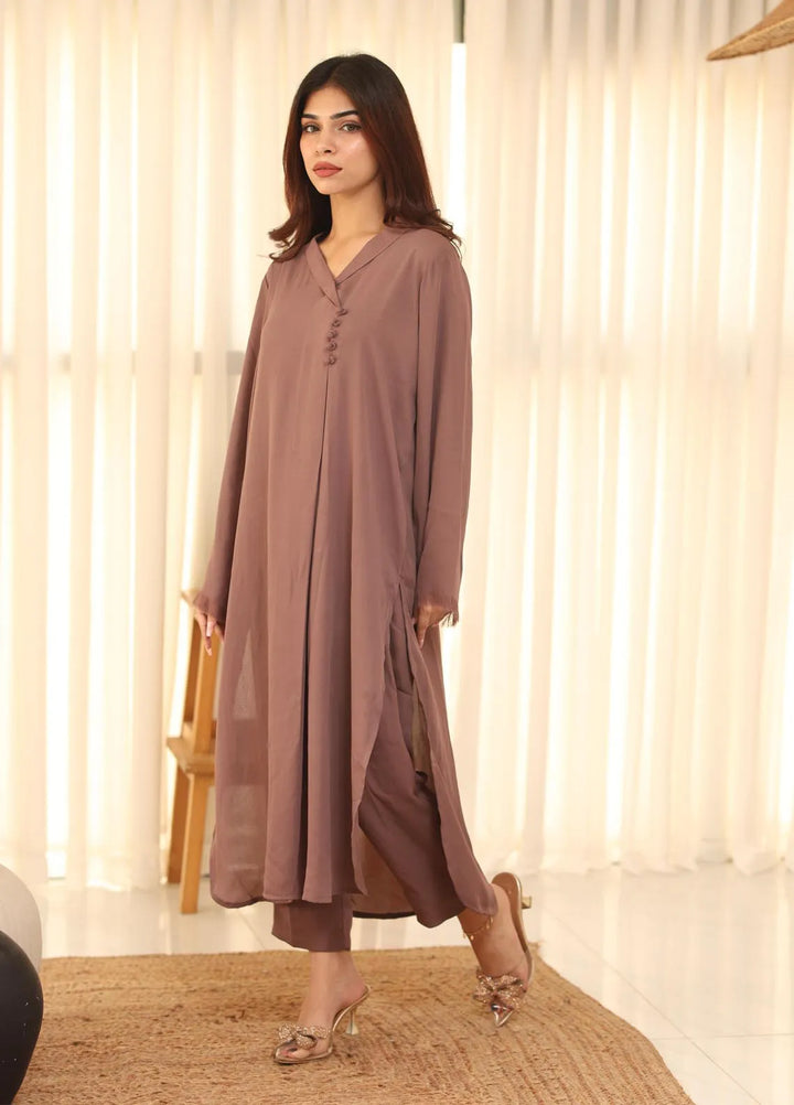 Attire by Maha Pret Solid Georgette 2 Piece Suit Dusky Chestnut