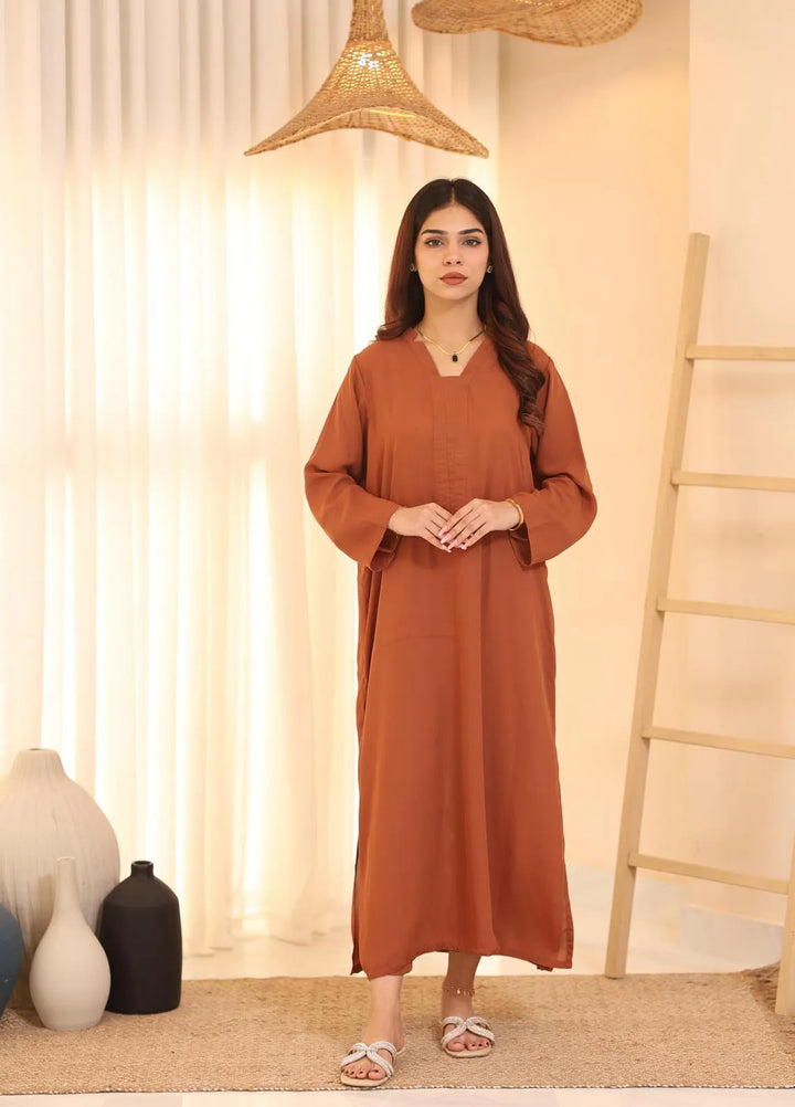 Attire by Maha Pret Solid Georgette 2 Piece Suit Pumpkin Spice