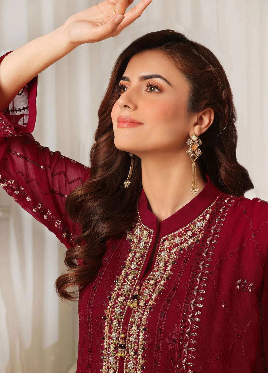 Aura by Shamooz Pret Embroidered Chiffon 3 Piece Suit SEM-0788 Ruby