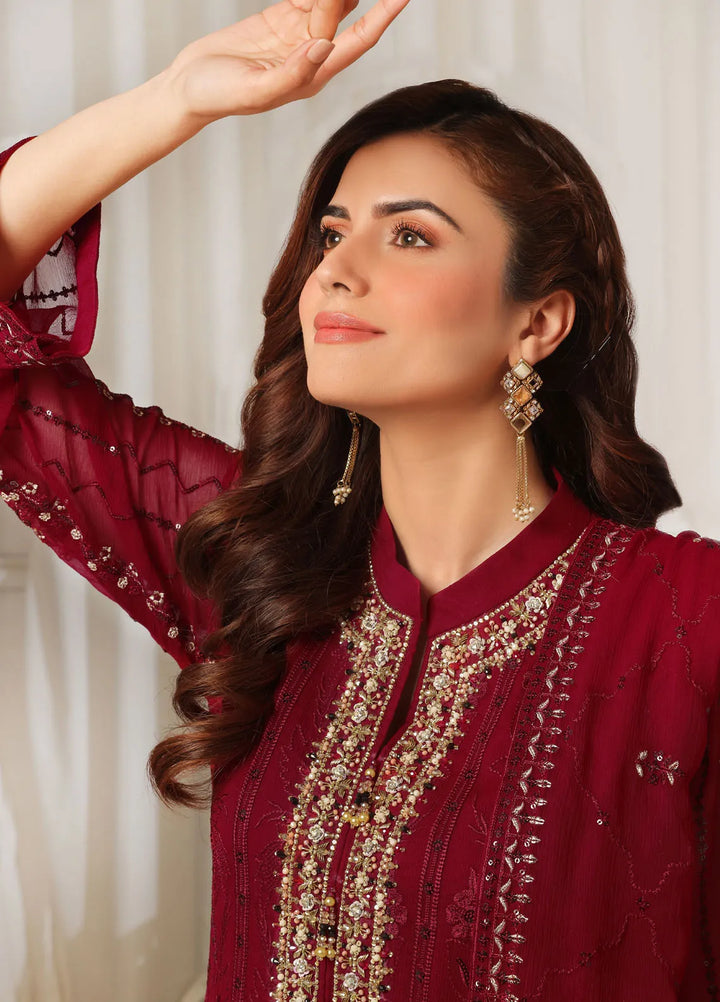Aura by Shamooz Pret Embroidered Chiffon 3 Piece Suit SEM-0788 Ruby