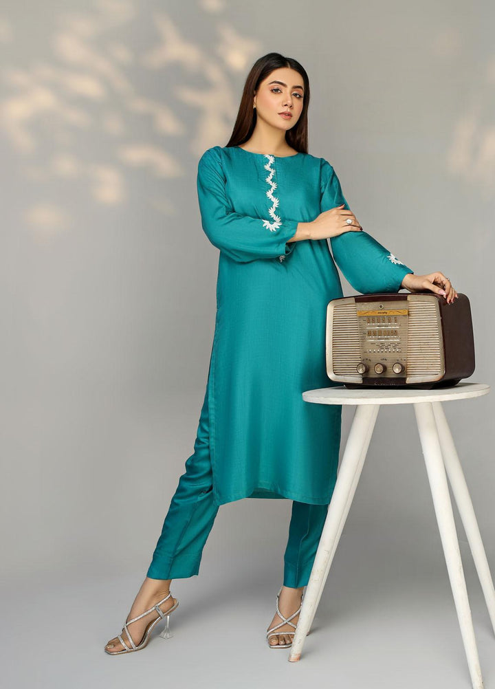 Aura Apparel Casual Pret  Viscose 2 Piece Dress AU23FLG Sky Stone