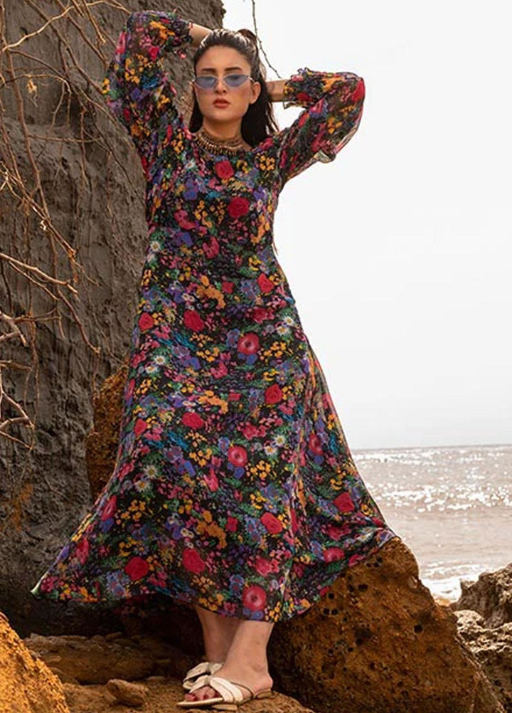 Nazmina Pret Fancy Chiffon Kurti FR-711 Black Rainbow