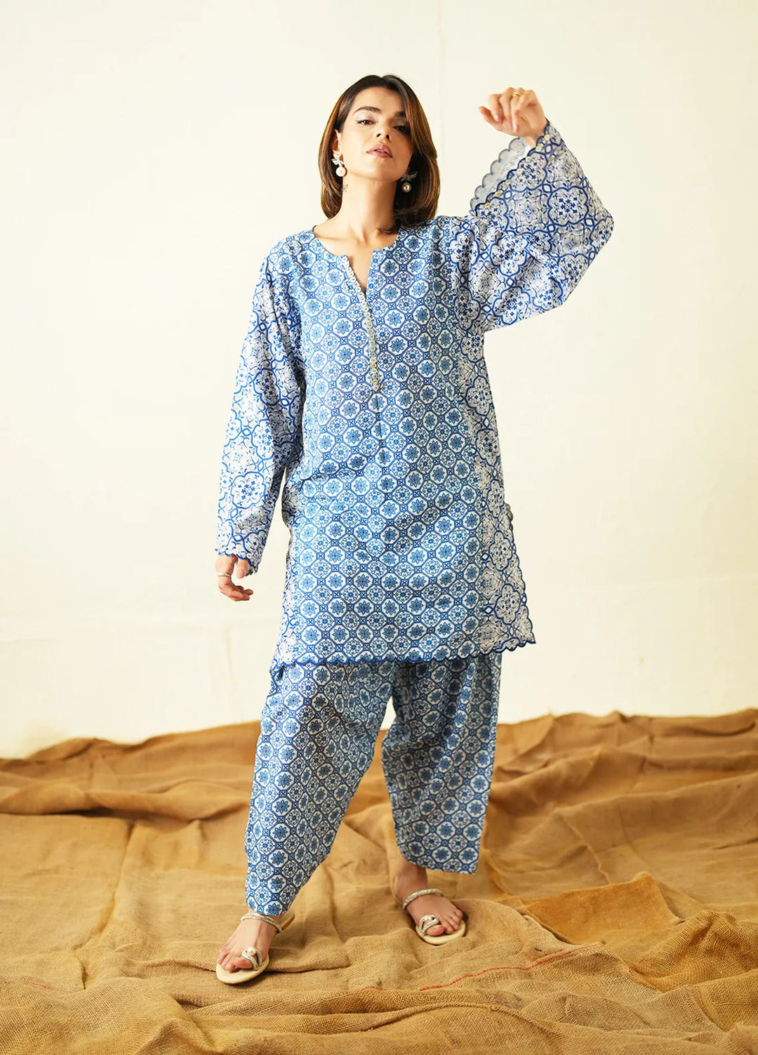 Ayla Studio Pret Printed Poly Viscose 2 Piece Suit PES240104 Spanish Mosaic