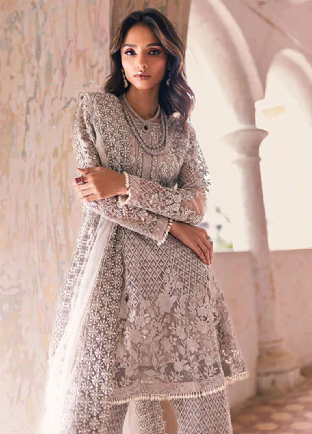 Mini Net Suit Azure Embroidered Net Suit Unstitched 3 Piece AZ24W Jugnu - Formals ...