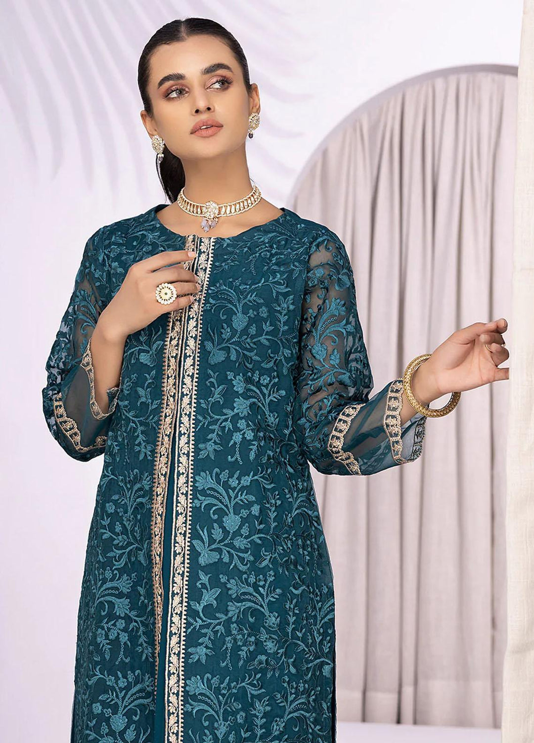 Azure Embroidered   Unstitched Shirt AZU22S Glowing Fern - Luxury Formal Collection