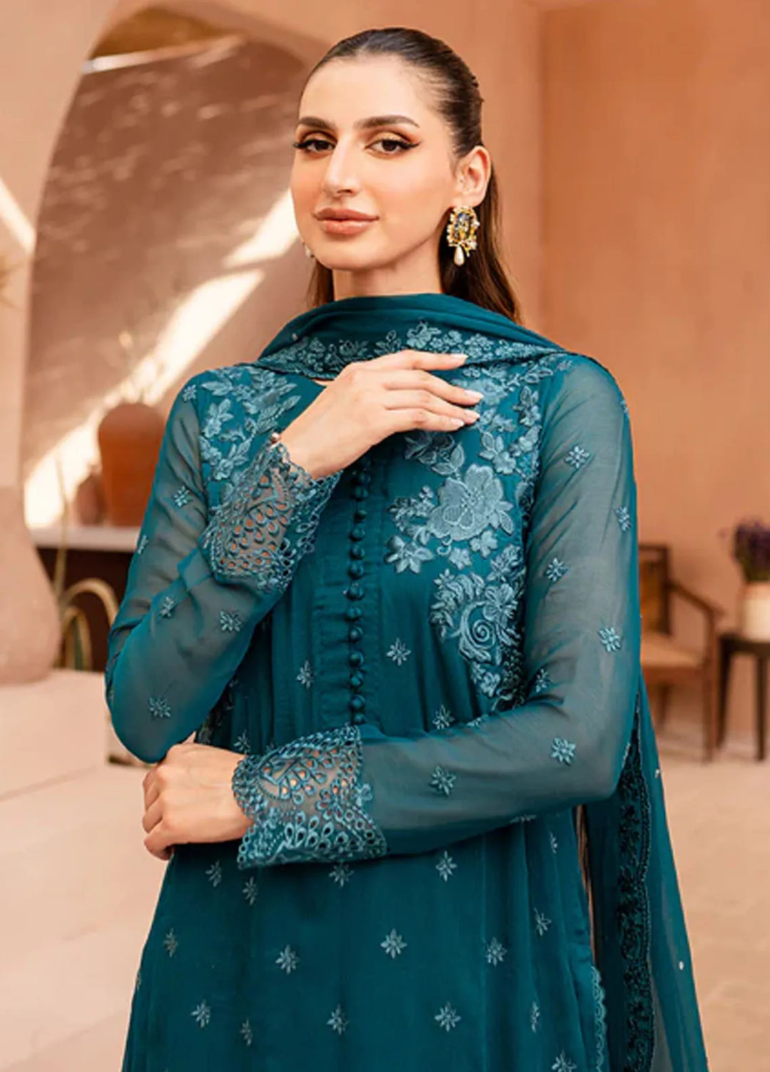 Azure Pret Embroidered Chiffon 3 Piece Suit Caribbean Charm