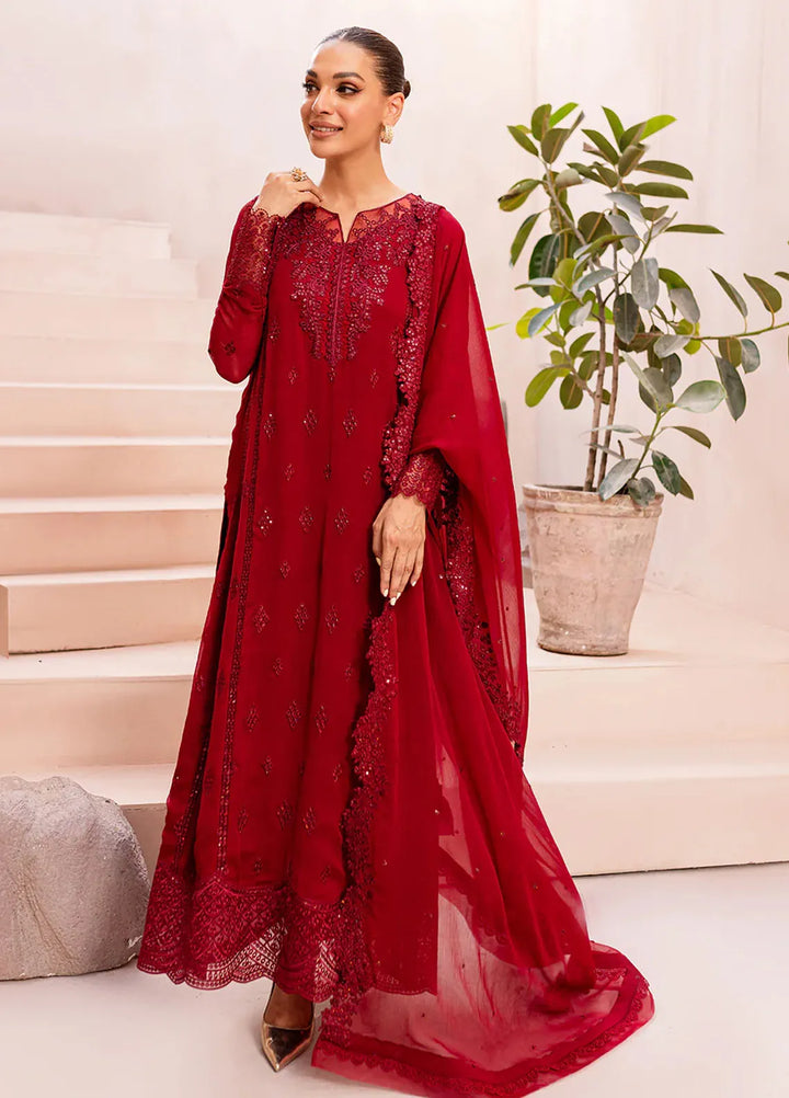 Azure Pret Embroidered Chiffon 3 Piece Suit Crimson Glow