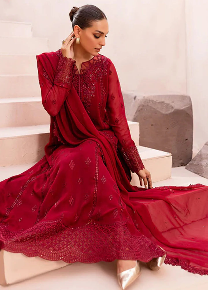 Azure Pret Embroidered Chiffon 3 Piece Suit Crimson Glow