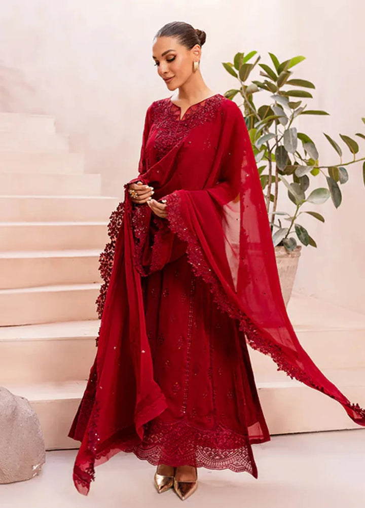 Azure Pret Embroidered Chiffon 3 Piece Suit Crimson Glow