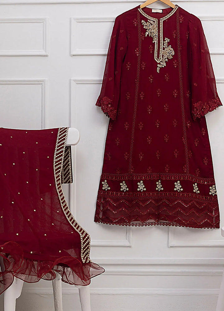 Azure Pret Embroidered Chiffon 3 Piece Suit Deep Claret
