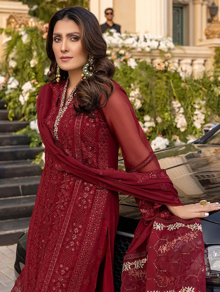 Azure Pret Embroidered Chiffon 3 Piece Suit Vibrant Ruby