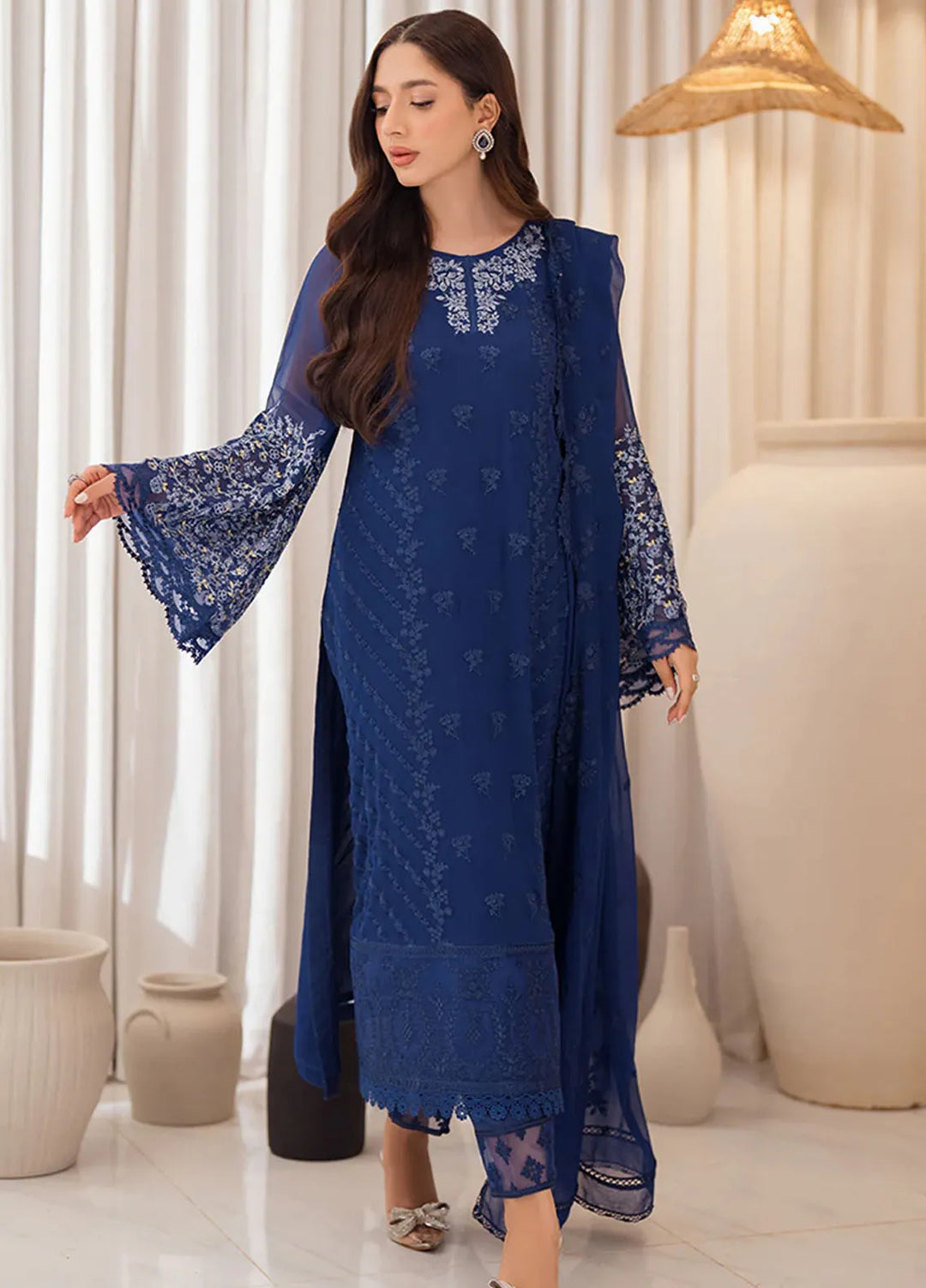 Azure Pret Embroidered Chiffon 4 Piece Suit Azure Breeze