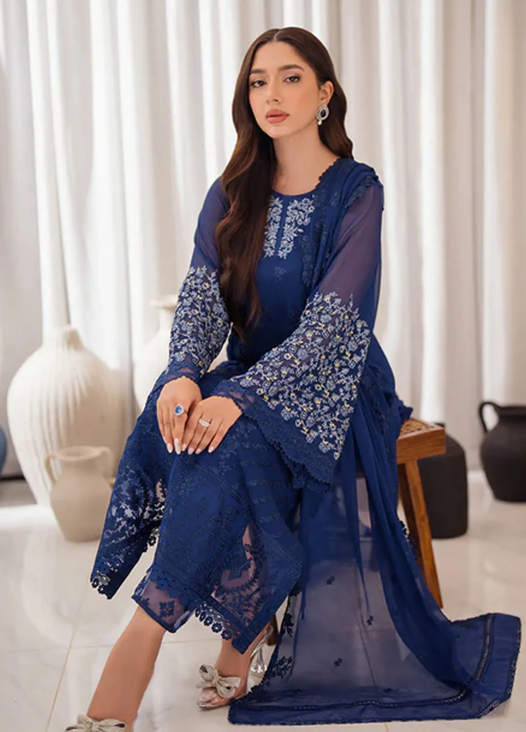 Azure Pret Embroidered Chiffon 4 Piece Suit Azure Breeze