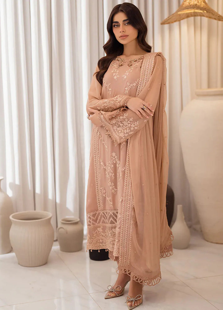 Azure Pret Embroidered Chiffon 4 Piece Suit Beige Bliss