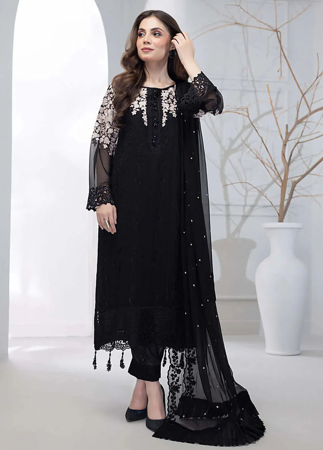 Azure Pret Embroidered Chiffon 4 Piece Suit Coal Haze