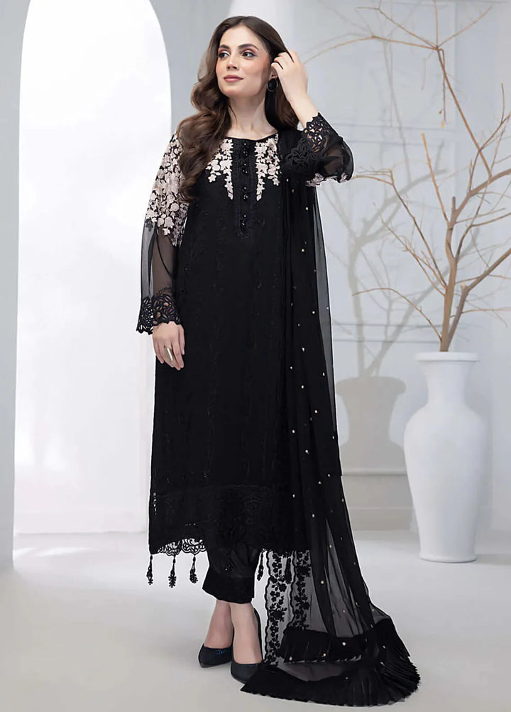 Azure Pret Embroidered Chiffon 4 Piece Suit Coal Haze