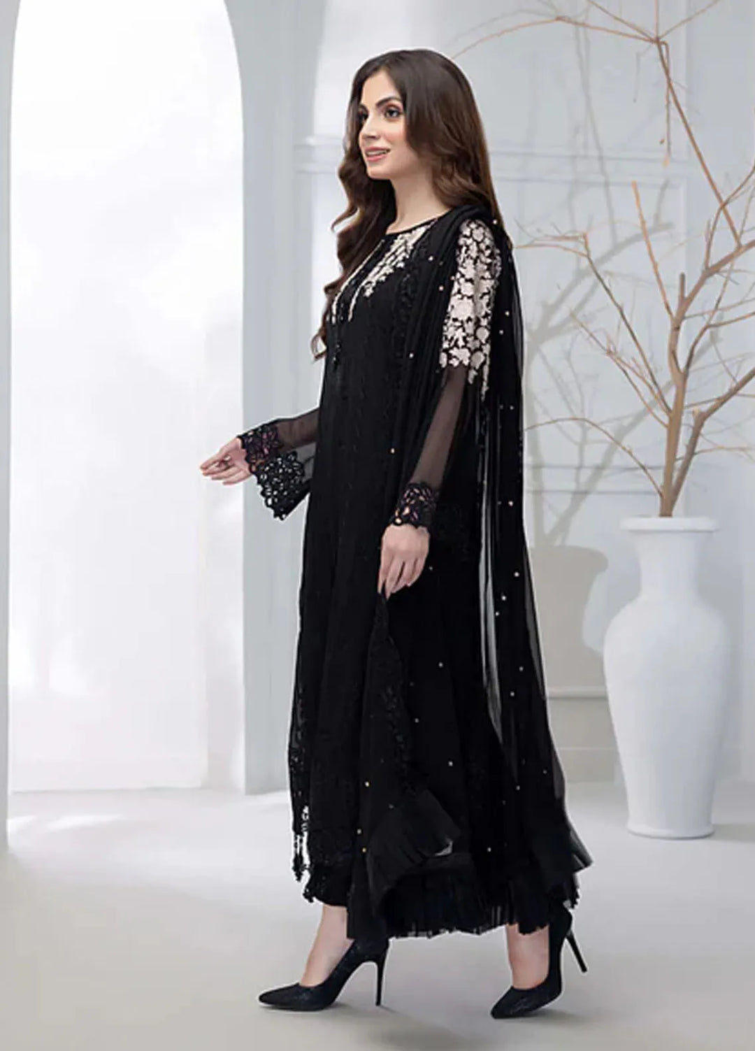 Azure Pret Embroidered Chiffon 4 Piece Suit Coal Haze