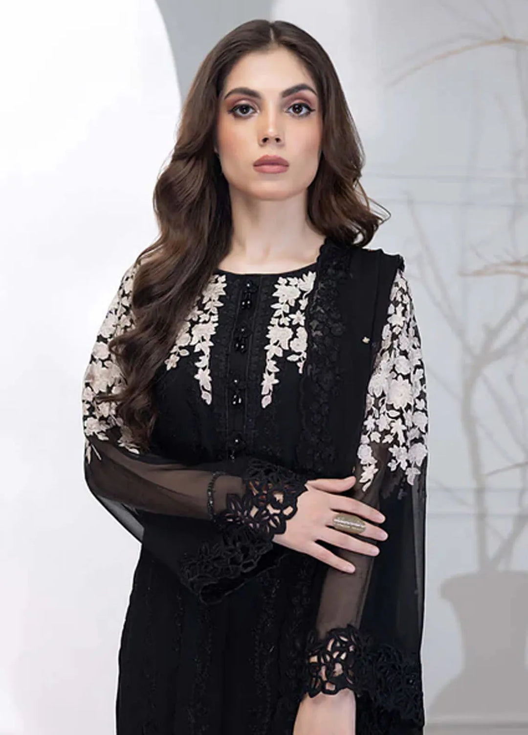 Azure Pret Embroidered Chiffon 4 Piece Suit Coal Haze