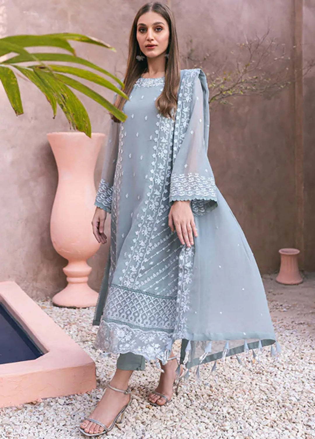 Azure Pret Embroidered Chiffon 4 Piece Suit Frosted Fern