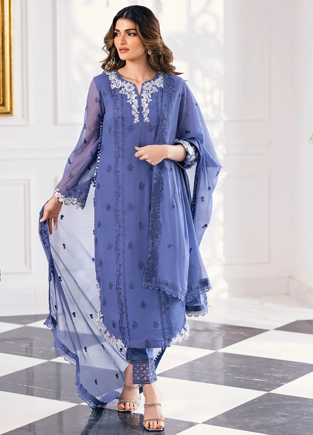 Azure Pret Embroidered Chiffon 4 Piece Suit Gradiant Galore
