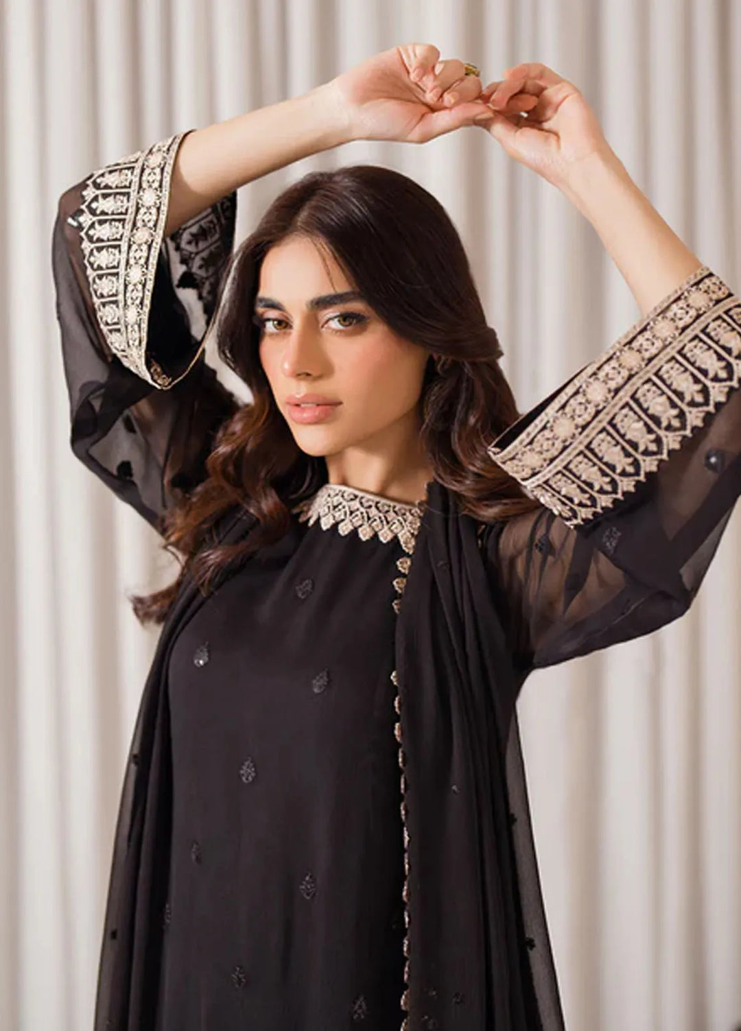 Azure Pret Embroidered Chiffon 4 Piece Suit Midnight Elegance